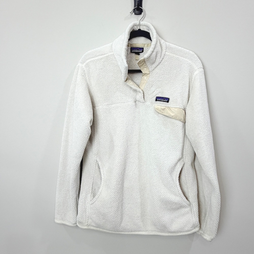 Patagonia Womens XL Re-Tool Snap-T Fleece Pullover Off White High Pile Cozy